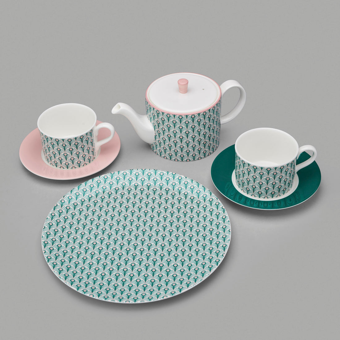 Peacock Teaplate in Teal and Blush