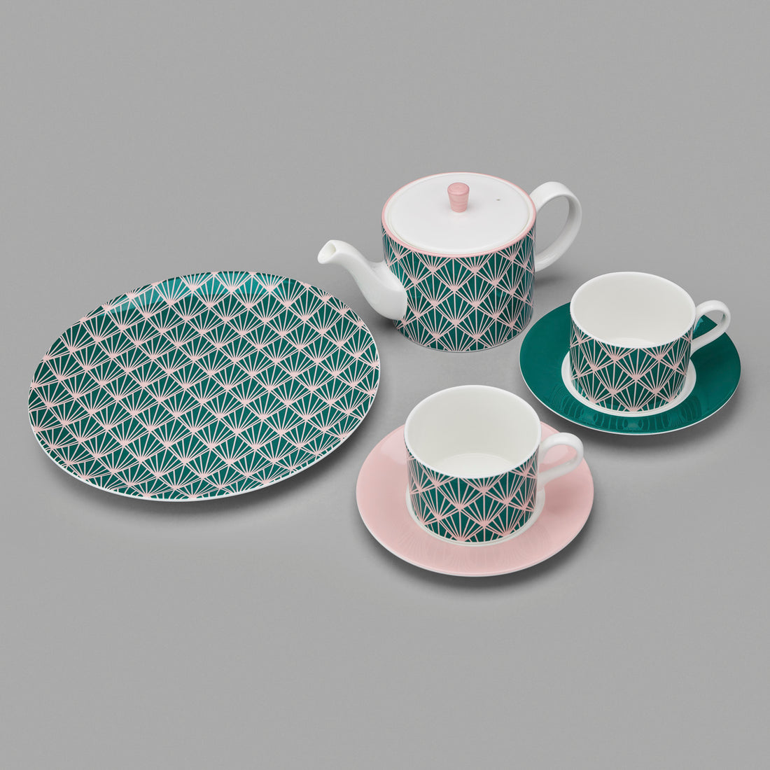 Zighy II Cup and Saucer in Teal and Blush [Blush Saucer]