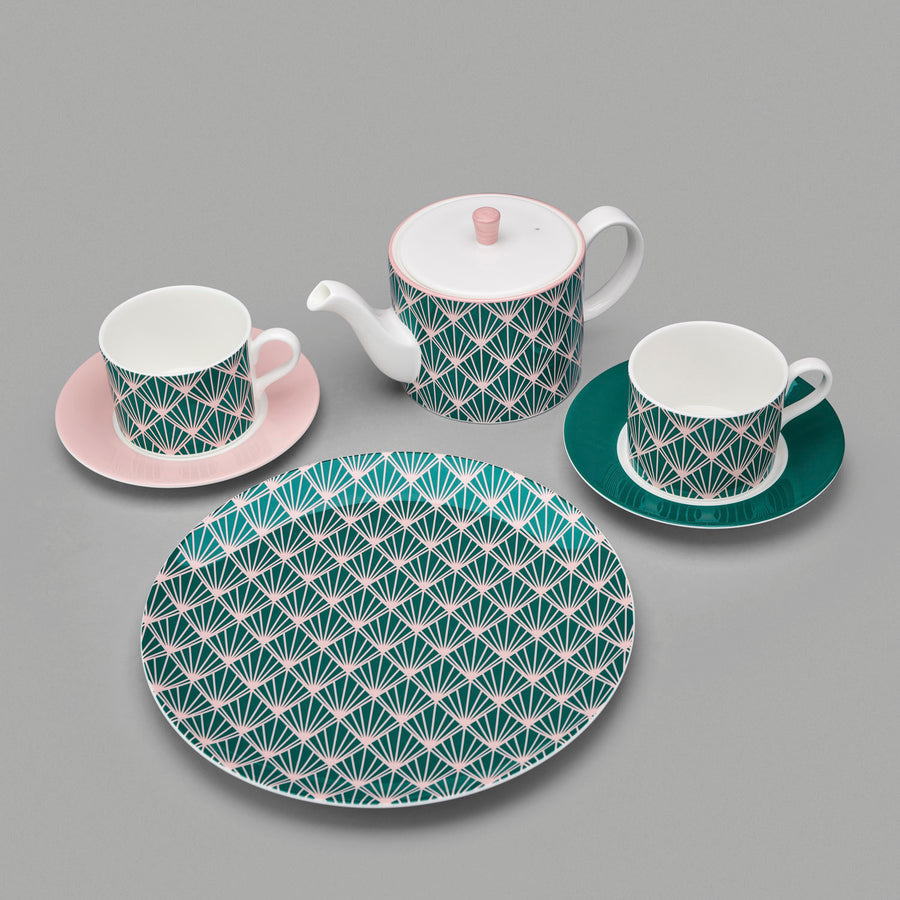 Zighy II Cup and Saucer in Teal and Blush [Teal Saucer]