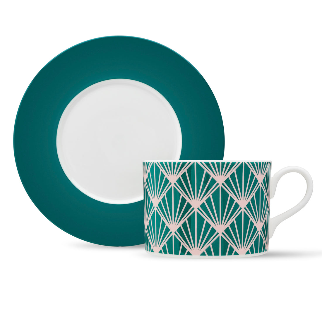 Zighy II Cup and Saucer in Teal and Blush [Teal Saucer]