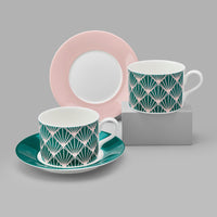 Zighy II Cup and Saucer in Teal and Blush [Teal Saucer]