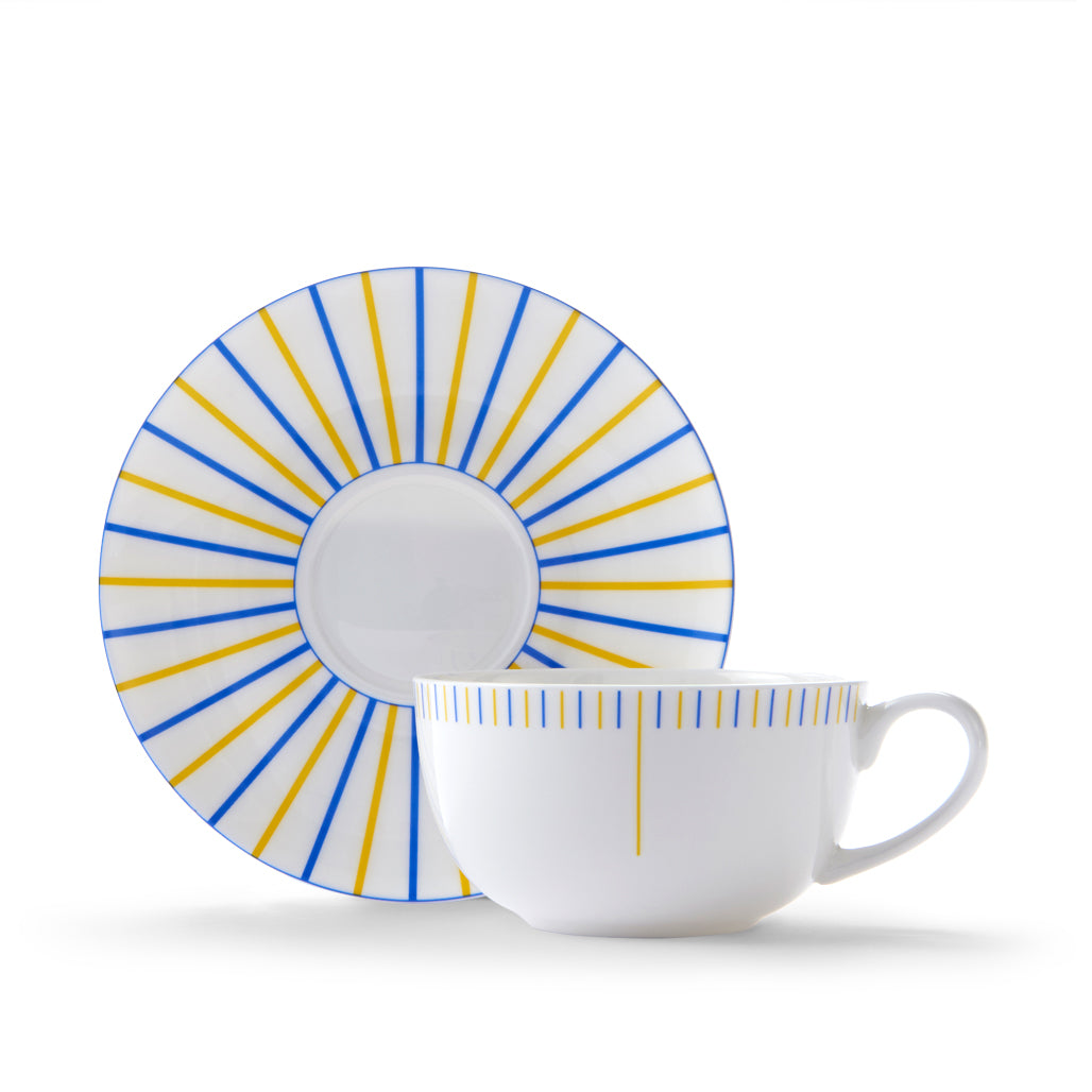 Burst Cup & Saucer in Yellow & Blue