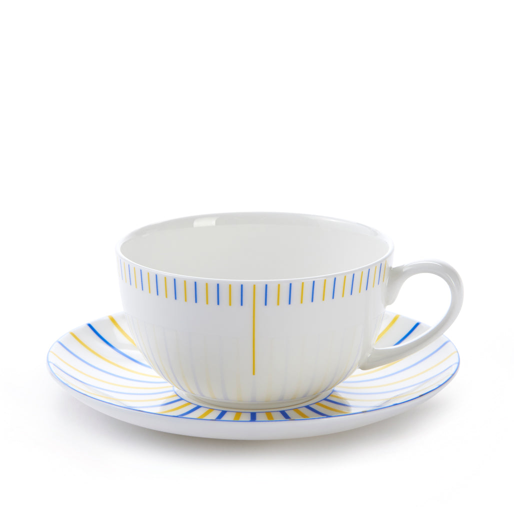 Burst Cup & Saucer in Yellow & Blue