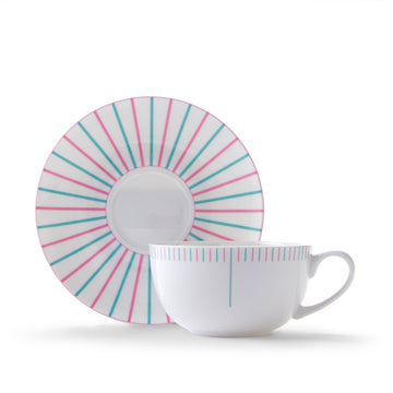 Burst Cup & Saucer in Pink & Turquoise