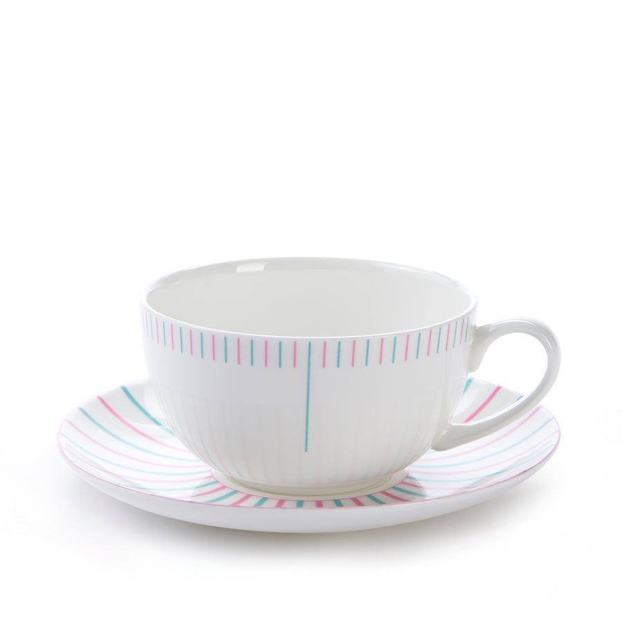 Burst Cup & Saucer in Pink & Turquoise