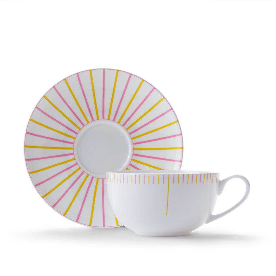 Burst Cup & Saucer in Pink & Yellow