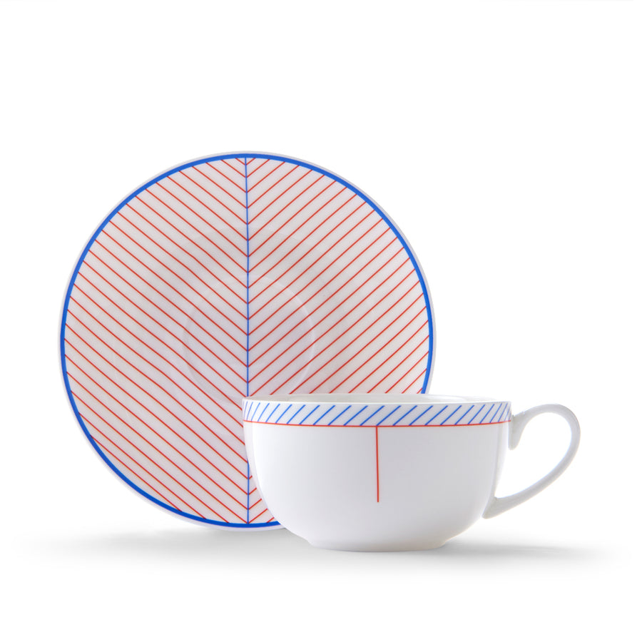 Ebb Cup & Saucer in Red & Blue