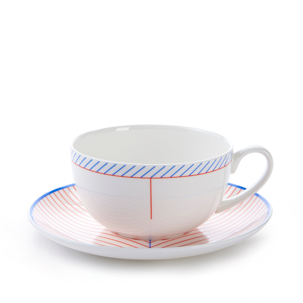 Ebb Cup & Saucer in Red & Blue