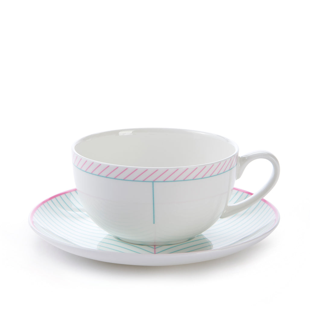 Ebb Cup & Saucer in Pink & Turquoise