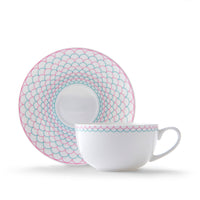 Ripple Cup & Saucer in Pink & Turquoise