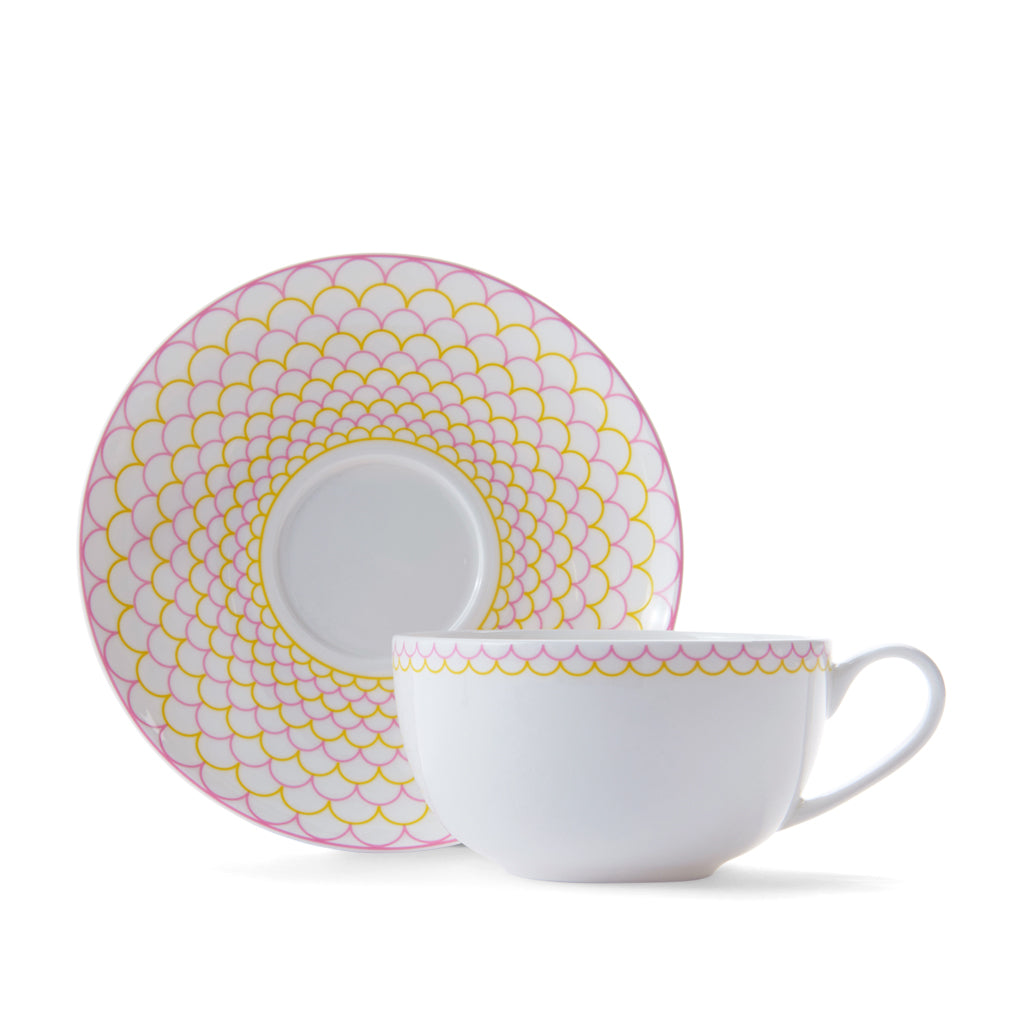Ripple Cup & Saucer in Pink & Yellow
