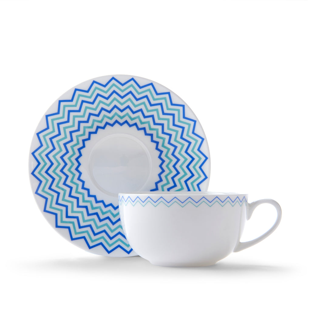 Wave Cup & Saucer in Blue & Turquoise