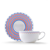 Wave Cup & Saucer in Red & Blue