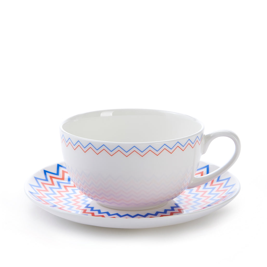 Wave Cup & Saucer in Red & Blue