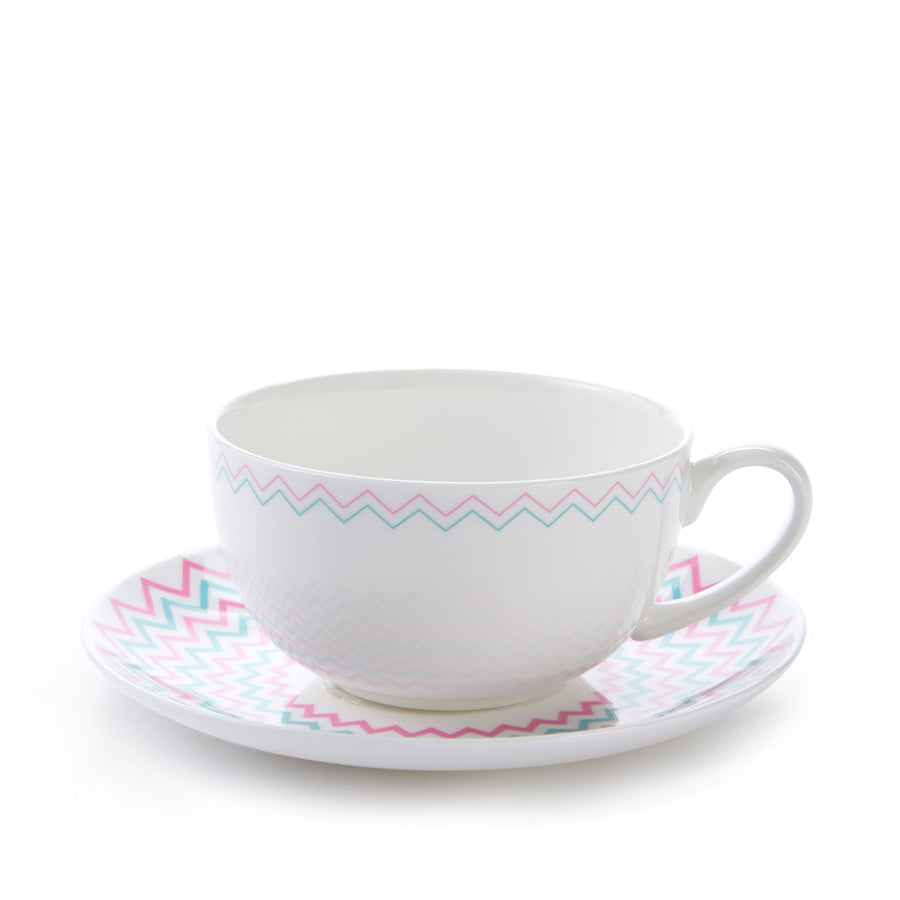 Wave Cup & Saucer in Pink & Turquoise