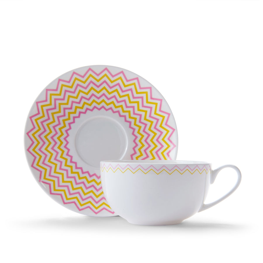 Wave Cup & Saucer in Pink & Yellow
