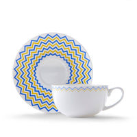 Wave Cup & Saucer in Yellow & Blue