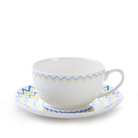 Wave Cup & Saucer in Yellow & Blue