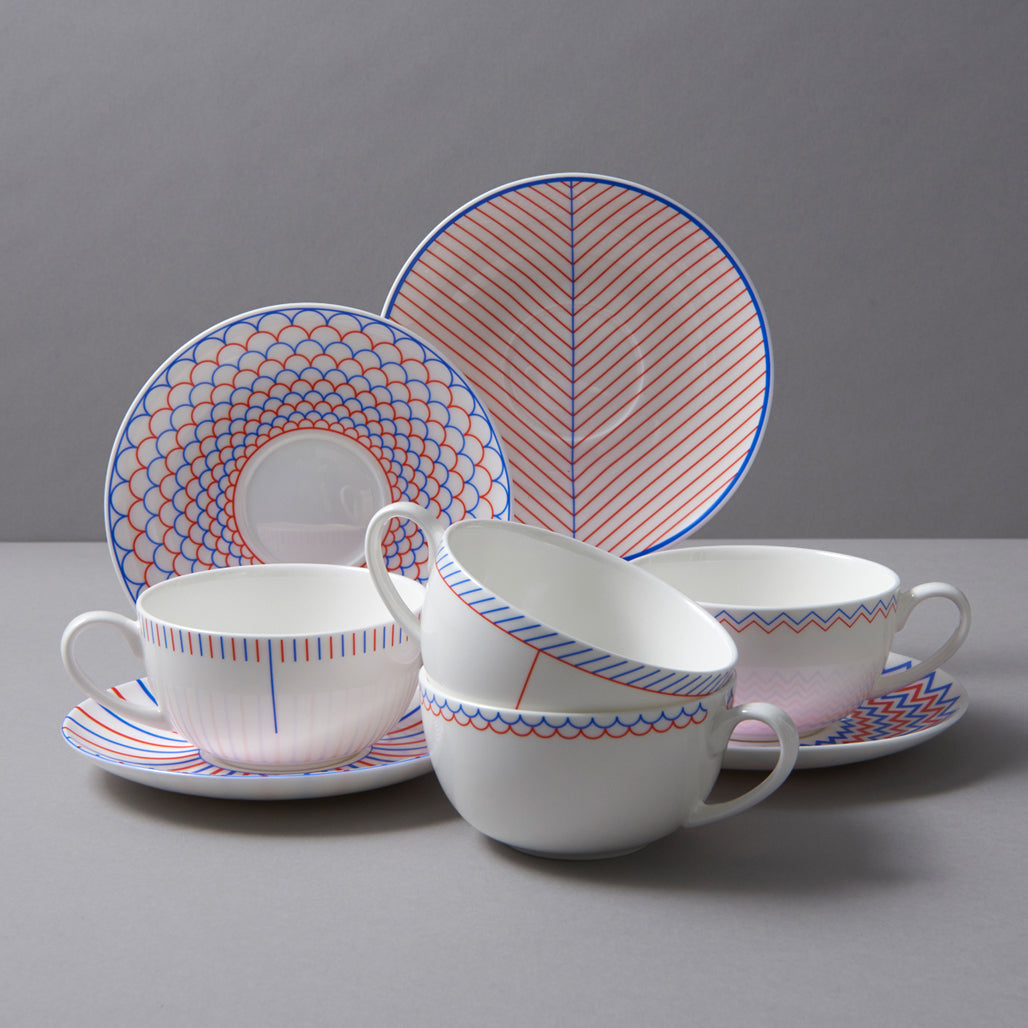 Wave Cup & Saucer in Red & Blue