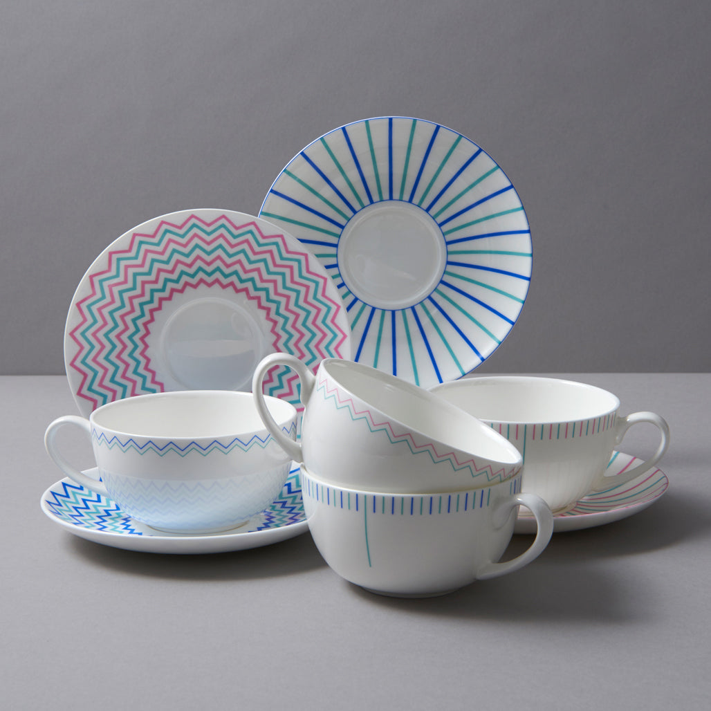 Wave Cup & Saucer in Pink & Turquoise