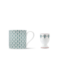 Peacock Mug & Egg Cup Gift Set in Teal & Blush Pink