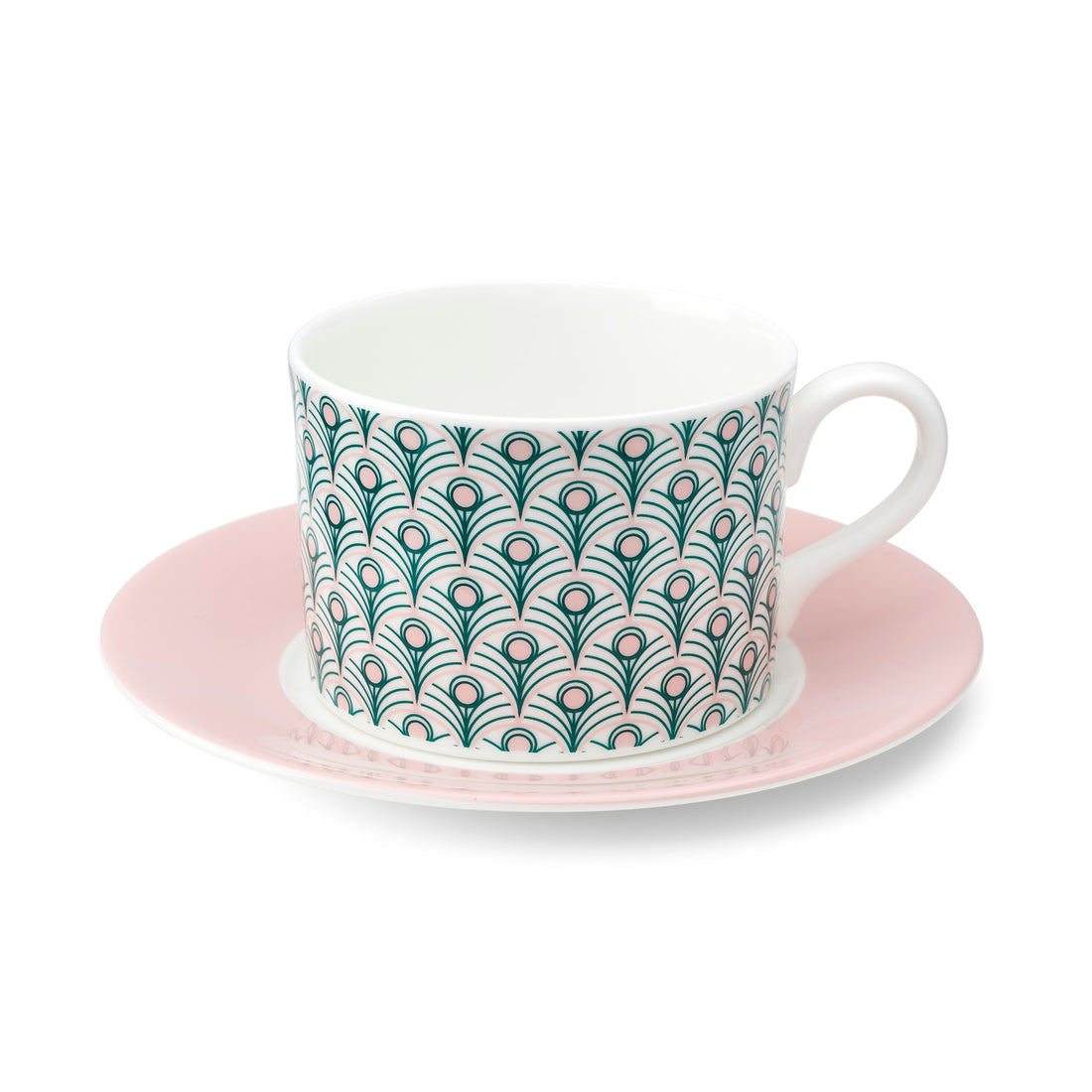 Peacock Cup & Saucer in Teal & Blush Pink [Blush Saucer]