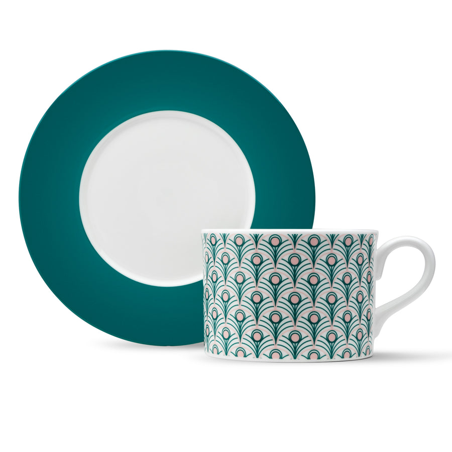 Peacock Breakfast in Bed Gift Set in Teal & Blush Pink
