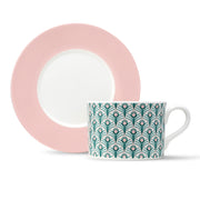 Peacock Cup & Saucer in Teal & Blush Pink [Blush Saucer]
