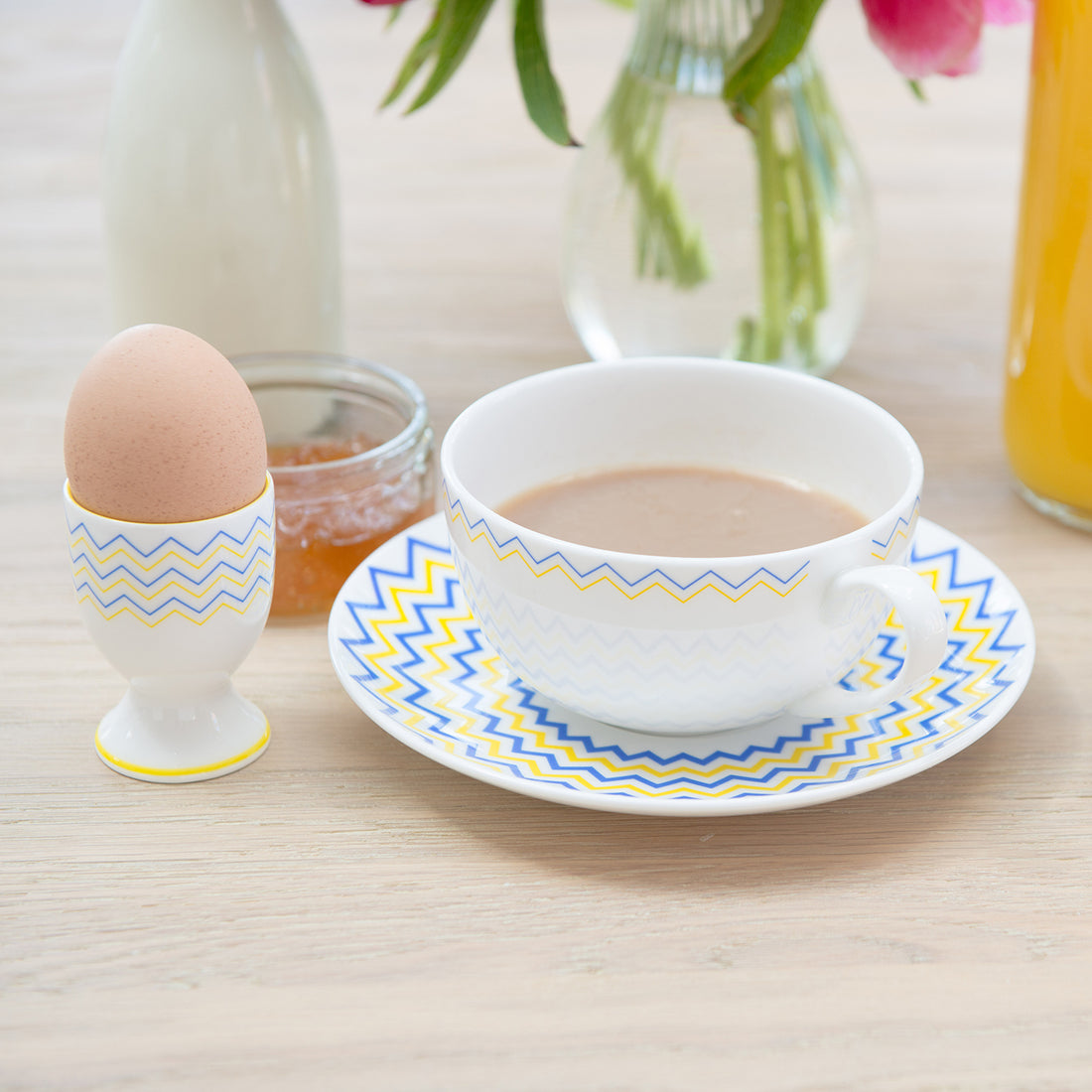 Wave Cup & Saucer in Yellow & Blue