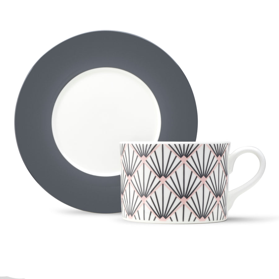 Zighy Cup & Saucer in Grey & Blush Pink [Grey Saucer]